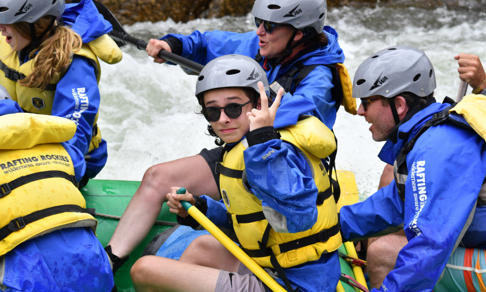 rafter wearing sunglasses while rafting in Browns Canyon on the arkansas river