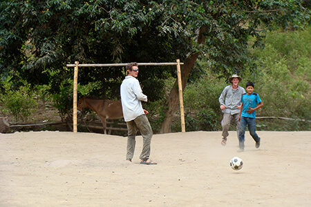 Soccer game with donkey goalie