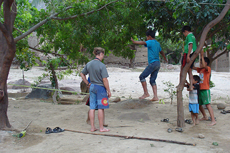 Ben and the kids slack lining