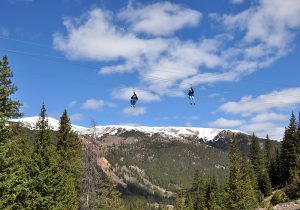 Two people ziplining in Colorado