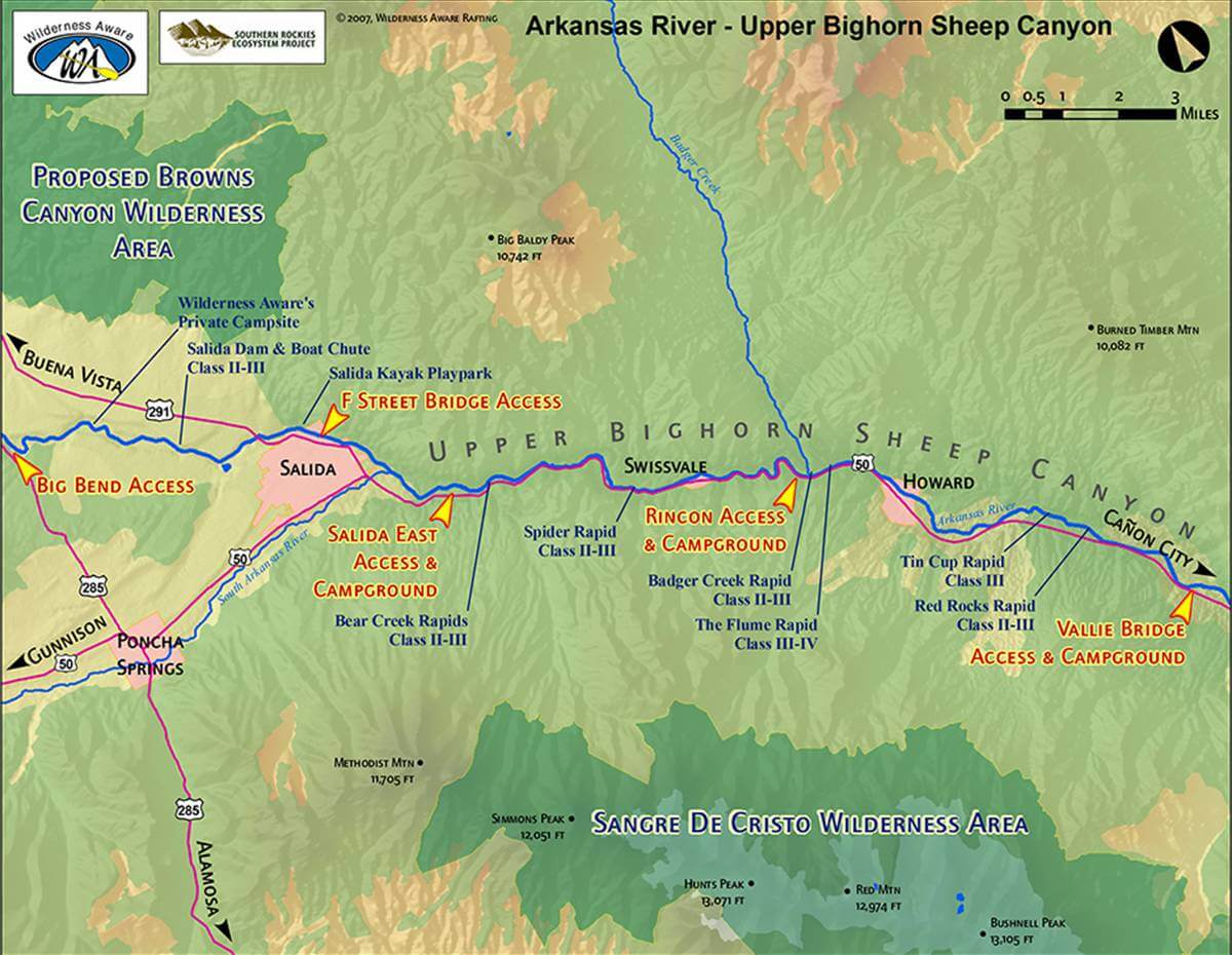 Arkansas River Upper Bighorn Sheep Canyon map