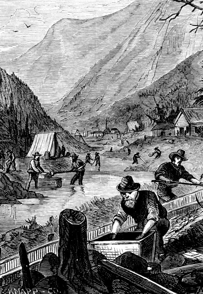 A sketch of what gold mining might have looked like on the Arkansas River