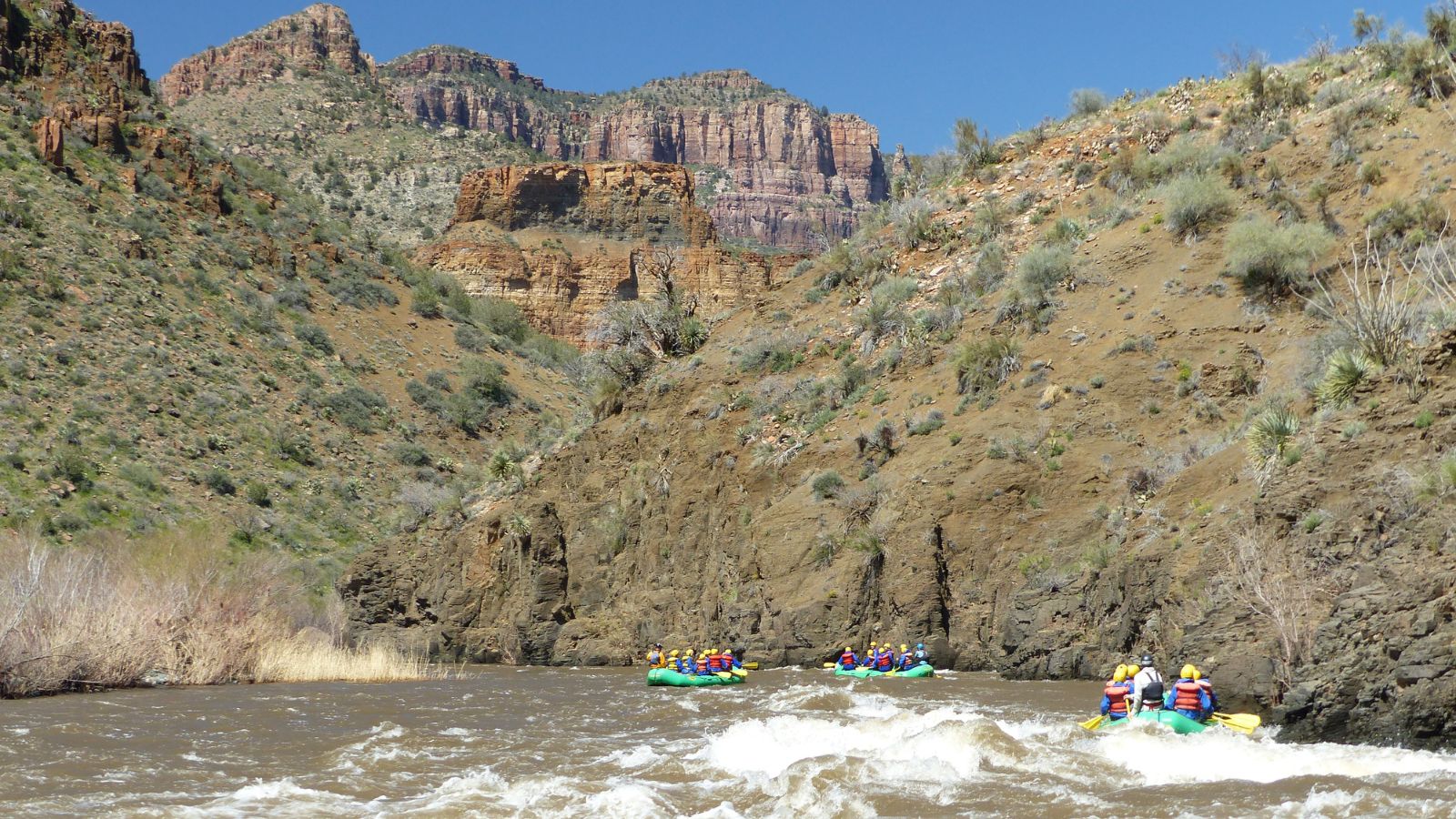 Green rafts row down the salt river in arizona