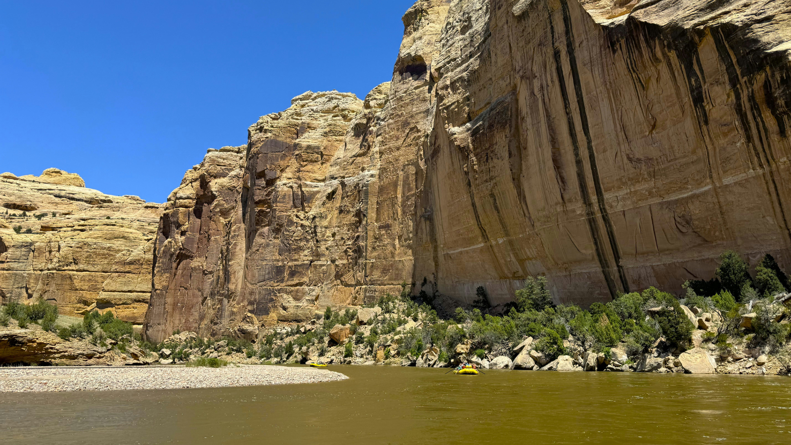 Yampa river running next to canyon walls