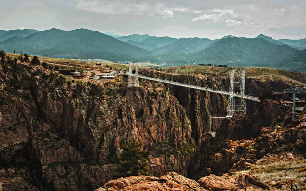 Royal gorge canyon bridge above the Arkansas River in Colorado.